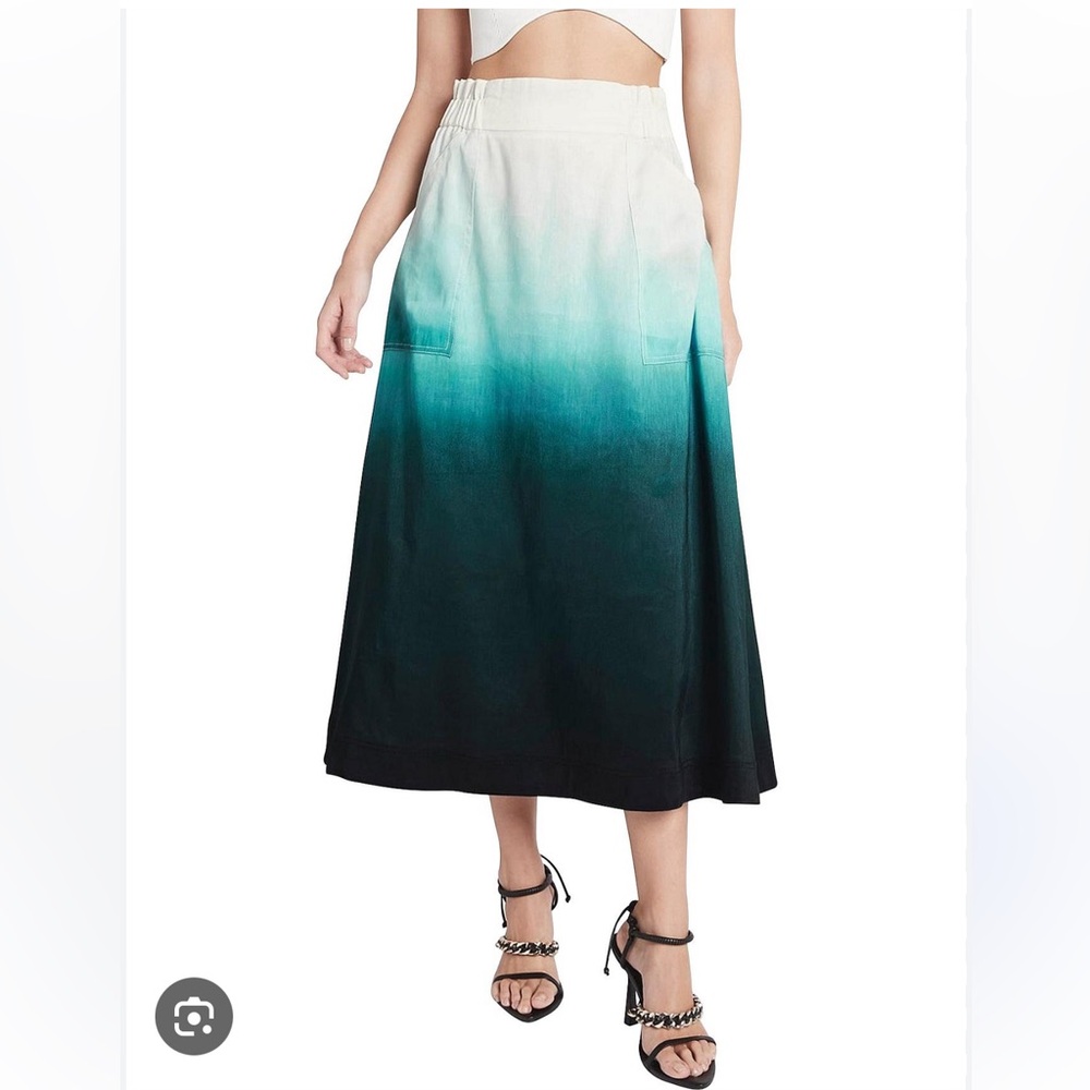 Aje Cosmos Midi Skirt Handpainted Teal Ombre
